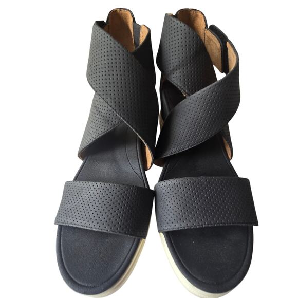 Dr. Scholl's Women's Sheena Strappy Black Criss-Cross Wedge Sandal US 9M - Picture 3 of 8